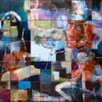 Abstract artwork in acrylic paint by Stig-Ove Sivertsen - a polyptych (180 x 150 cm) consisting of 30 panels of 30 x 30 cm Abstract artwork. A polyptych, consisting of 30 panels.