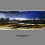 Is it the first sprinkle like powdered sugar in the autumn or the last remnants the old snow in the spring? A landscape you’ve never visited, yet instantly recognize—where the fluidity of paint captures the elusive memory of nature .