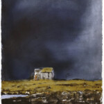 Experience the stormy drama of 'Decay to Decline'. This watercolor painting uses the unique flow of pigments to describe decay and dramatic weather—finding profound meaning in the greyest of days. This watercolor Decay to Decline depicts an abandoned house on a deserted island – the autumn storm is building up.