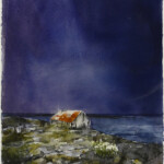 In "Boatshed in Nor'easter", a midsummer night is eclipsed by a storm-dominated sky. Piercing through the gloom, a sudden ray sets the rusty roof of a the boathouse "ablaze".