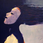 Suggesting answers to rhetorical questions about peace, war, and freedom, can be painfully obvious or frustratingly elusive, like the wind. Painting of a masked mysterious person in the wind