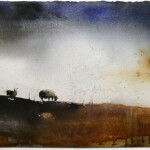 watercolour painting of two cheeps in silhuette